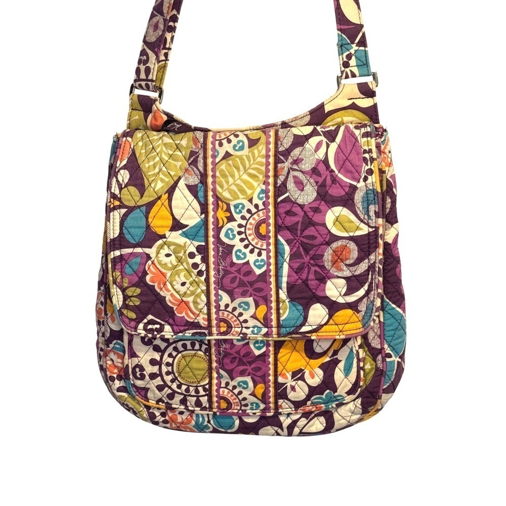Vera Bradley Plum Crazy Purple 100% Cotton Hipster Crossbody Purse Shoulder Bag